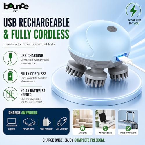 Image of Bouncefit AS-701 Portable Handheld Electric Scalp Massager | Scalp Massager for Pain Relief, Blood Circulation, Hair Growth support, Stress Relief, Relaxation | Long Battery Life | USB Type C Rechargable | Multicolour (A1-203)
