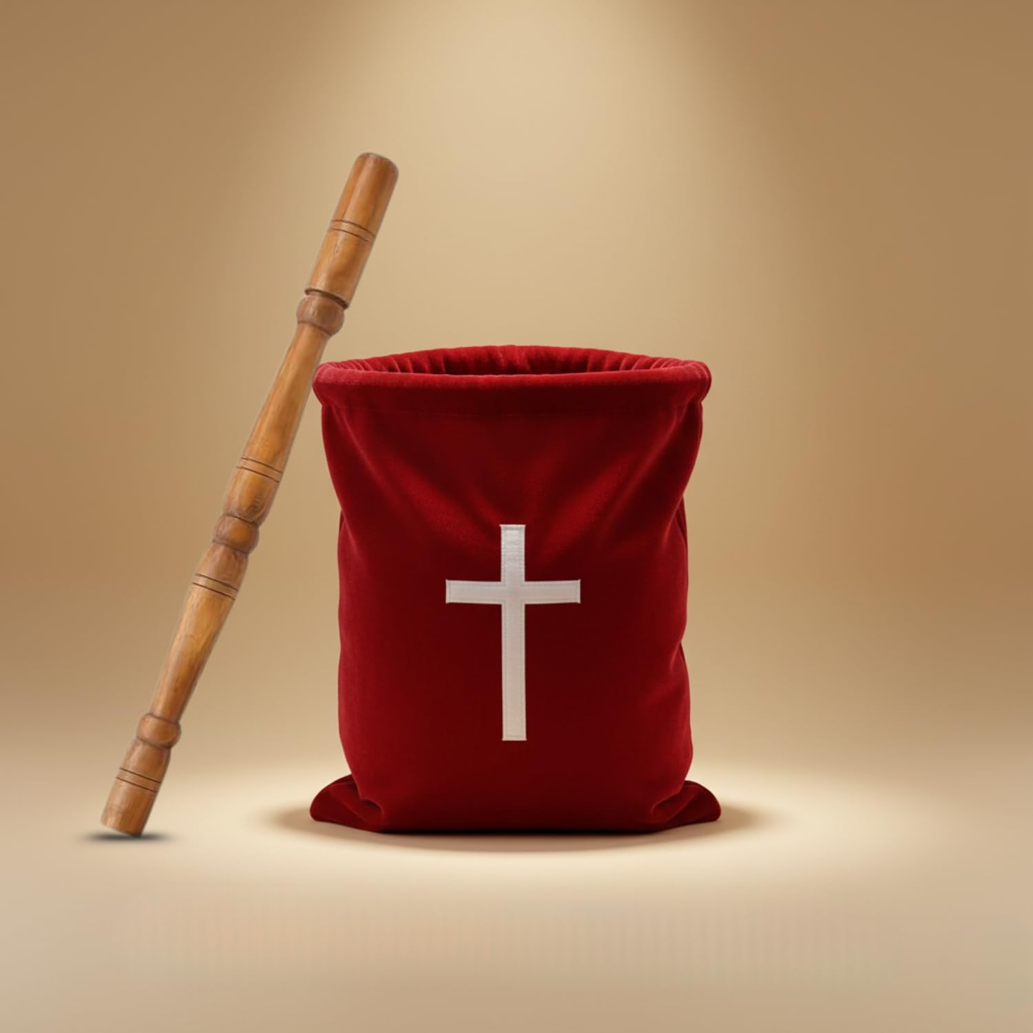 Red Velvet Church Offering Bag with Wooden Handles – Elegant Collection Plate Pouch for Tithes, Donations & Worship Services (15 Inch)-image-44