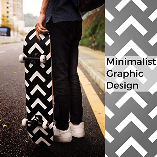 Image of WhiteFang Skateboards for Beginners, Complete Skateboard 31 x 7.88, 7 Layer Canadian Maple Double Kick Concave Standard and Tricks Skateboards for Kids and Beginners