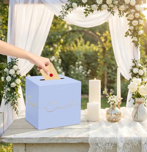 Image of HEIPINIUYE Light Purple Wedding Card Box with Gold Foil 9.8 inch x 9.8 inch Lavender Large Gift Card Box for Party Wedding Reception Graduation Birthday Baby Shower Raffle Envelope Box with Slot