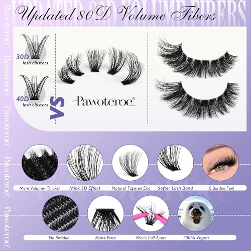 Image of Lash Extension Kit Lash Clusters 80D Full DIY Cluster Eyelash Extension Kit 10-20mm Individual Lashes Mink with Lash Bond and Seal, Lash Tweezers for Self Application (Mink 80D,10-20mm, Kit)
