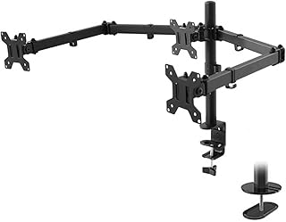 Suporte para Monitor Triplo - Compatível com Monitores de 13-27 Polegadas, Ajuste de Altura e Rotação 360°, Ideal para Escritório e Gamers, Economiza Espaço