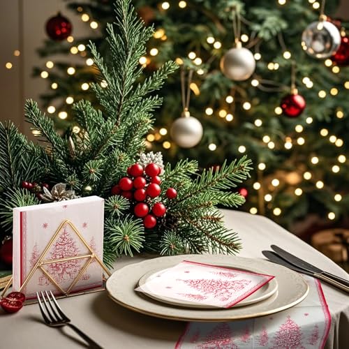 WRAPAHOLIC 50Pcs Christmas Paper Napkins - Toile Watercolor Xmas Tree 3-Ply Disposable Luncheon Napkin for Christmas Party Supplies Tableware, Xmas Holiday - 6. 5 x 6.5 In – Image 8