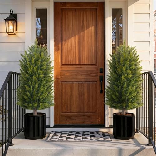 3ft UV-Resistant Artificial Cedar Topiary Tree Faux Cypress Outdoor Fake Pine Plant Shrubs Bushes for Home Garden Porch Entryway, Set of 2 - Thumbnail 7