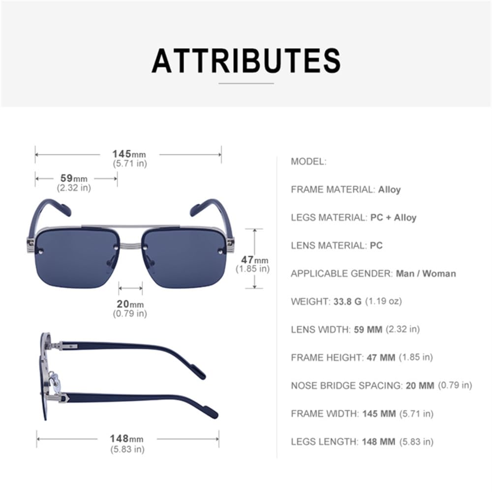 Gafas de sol, Gafas De Sol Sin Marco Vintage Con Montura Grande for Hombre