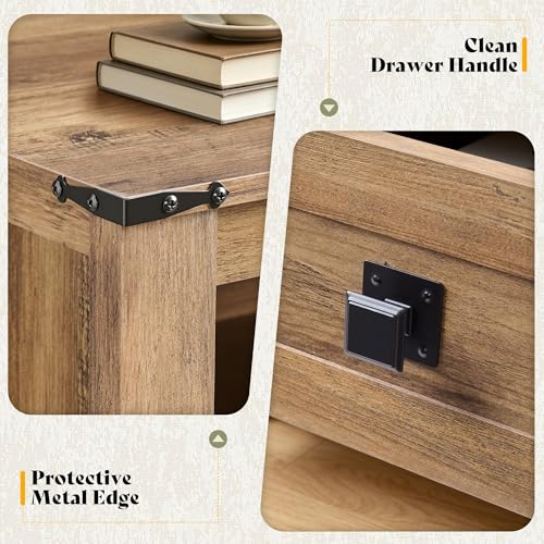 Image of AMERLIFE Farmhouse Nightstand Set of 2, Wooden Side Table with Drawers & Open Shelf, Narrow /Small Bedside End Table, Wood Night Stand for Bedroom /Dorm /Home Office, Rustic Honey Brown