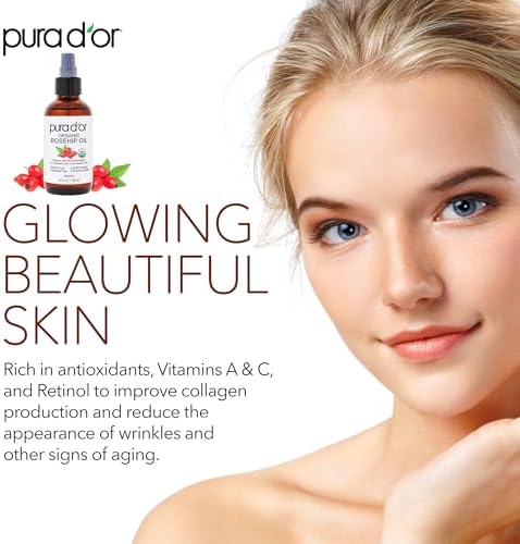 PURA D'OR Organic Rosehip Seed Oil 100% Pure Cold Pressed & USDA Organic Anti-Aging For Face, Hair, Skin & Nails, 4 Fluid Ounce 4