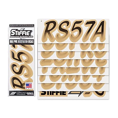 Image of STIFFIE Whipline Black /Tan 3 inch Boat & PWC Registration Decals • Numbers Letters Stickers