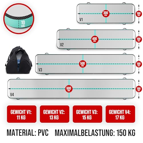 AERONE Airtrack Turnmatte Aufblasbar inkl. Pumpe & Tasche Größe wählen