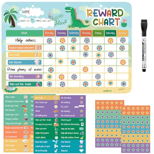 Magnetic Reward Chart for Kids with 52 Behaviour Stickers Dinosaur