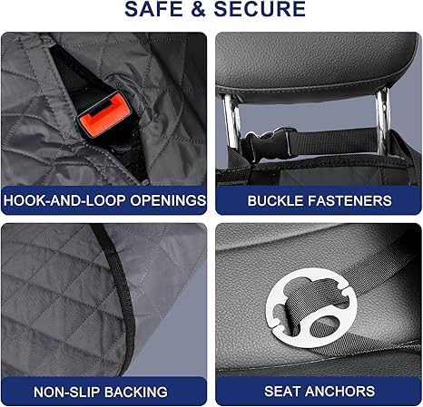 Image of Dog Seat Cover for Back Seat, 100% Waterproof with Mesh Window, Scratch Prevent Anti-Slip Dog Car Hammock, Standard (Gray, Hatchback Car seat Cover)