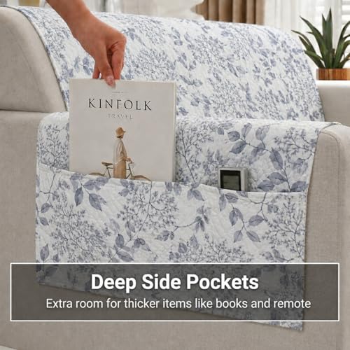 Image of STITCHNEST 'Frostvine Collection' 2 Seater Sofa Cover | Full Coverage with Armrest Pockets | Cotton Quilted Fabric, Decorative Tassels, Washable & Durable for Modern Living