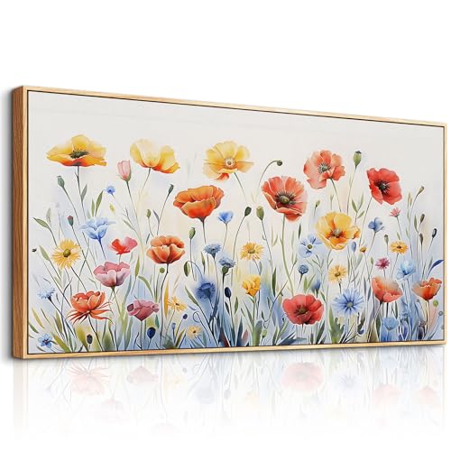 PHAOHUAXM Large Canvas Black Framed Wall Art Decor For Living Room Bedroom Abstract Ink-Wash Flower Painting Wood Frame Dining Room Farmhouse Wall Decorations Prints Posters Home Decor 24"X48"