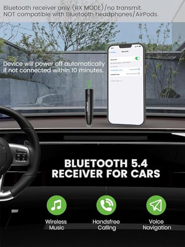Image of HVMLAK Car Bluetooth 5.4 Aux Adapter, Metal Case, 1 Pack | USB-C Charging, HiFi Sound, Handsfree Calls, 6 Hours Play Time, Music Streaming for Old Car Home Stereo