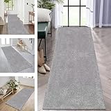 Rwoxing Läufer Teppiche Für Lange Flur Teppich grau 40X60CM Küchenteppich Waschbar rutschfest Schlafzimmer Fußmatten Wohnzimmer Esszimmer Flurläufer Meterware Teppich Für Innenräume
