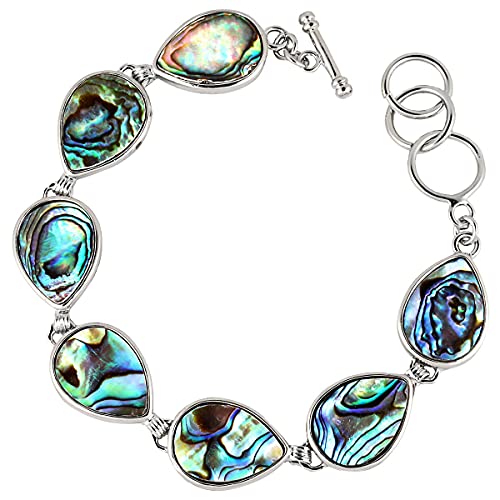 SUNYIK Natural Abalone Shell Bracelet for Women and Man, Adjustable Link Bangle for Unisex, Assorted Shapes