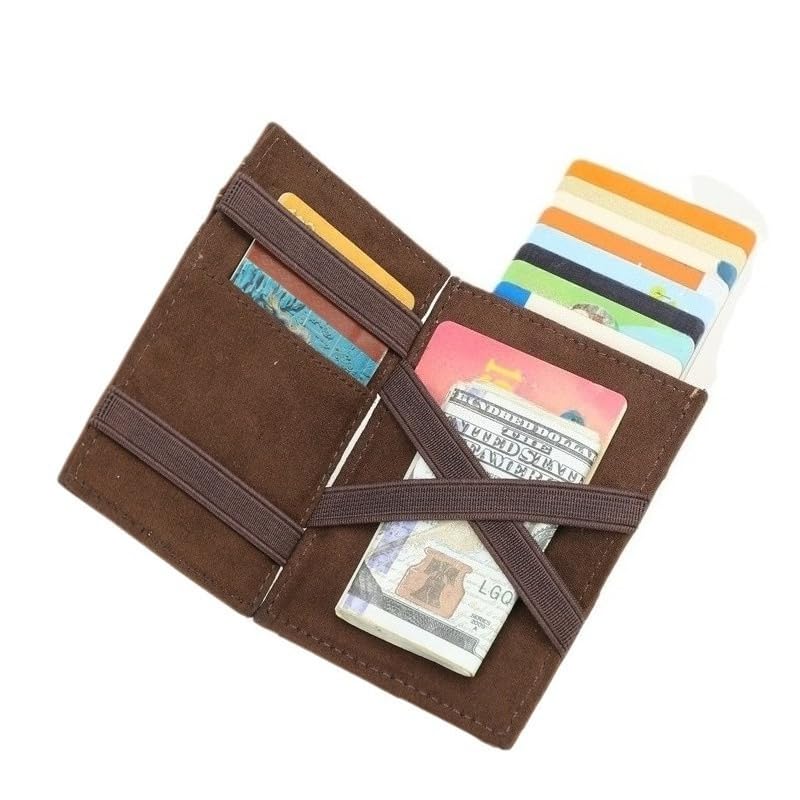 Unisex genuine leather wallet RFID shielding function automatic card holder with slots magic small card holder (Coffee)2