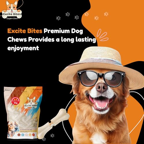 Image of EXCITE BITES Pressed Rawhide Bones for Dogs Treats | Calcium Bone Dog Chewing Needs | 4 Inch Calcium Bone Treat for All Dogs | Dog Chew Bone Mega Pack (Size 4 inch) (1Kg Pack)