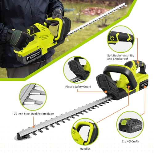 VOERJIA 21V Heavy Duty Cordless Hedge Trimmer, 2 * 4000mAh hedge cutter trimmer, Electric Hedge Trimmers, 50cm Dual Action Blade, battery hedge strimmer for trimming hedges, shrubs and border plants - Image 3