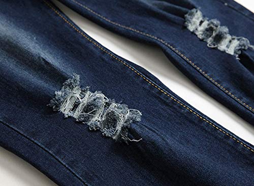 Calça jeans rasgada skinny desgastada destruída slim fit para meninos, Dark Blue, 16 Slim