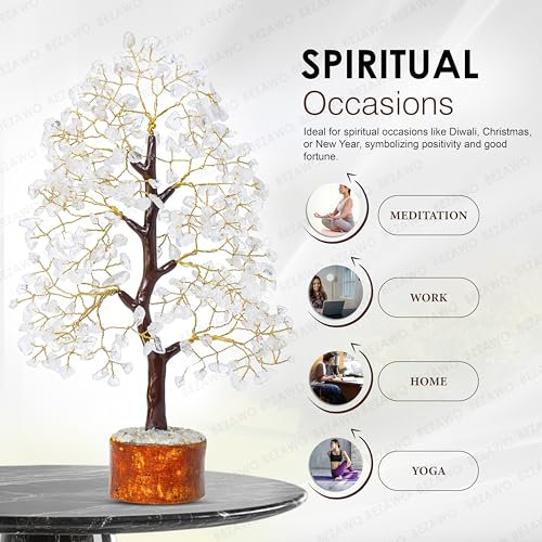 Image of Crocon Clear Quartz Crystal Tree of Life, 10-12 inch Birthday Gifts for Women | House Decor for Healing Crystals, Spiritual Gift Room Decor gemstone House Warming Gifts New Home, Birthday Gift for Mom