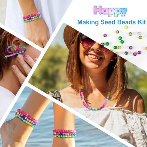 Image of XSEINO About 1200pcs 6mm Crack Glass Beads Bracelet Making Kit,24 Style Crack Mystic Green Series Colorful Crystal Beads for Jewelry Bracelet Making,DIY Crafts,Friendship Bracelets