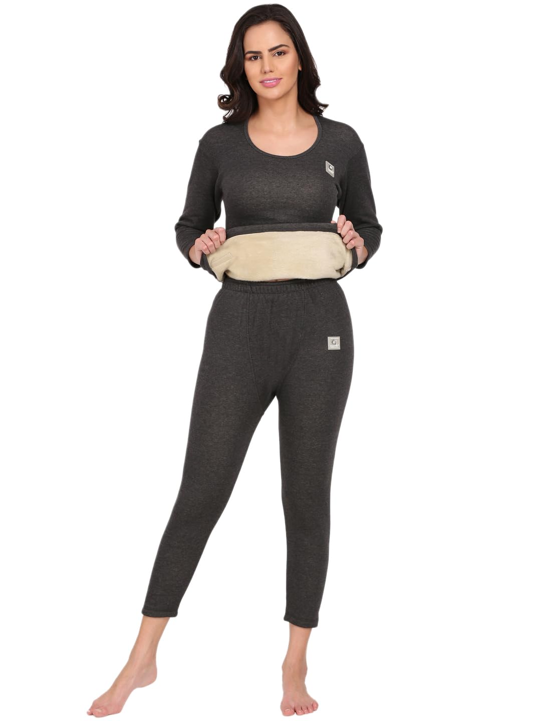 Womens Thermal Basic Set (Upper + Lower) | Round Neck | 3Q Sleeve | Fit to Comfort | Extra Warme in Side Layer | Authentic Product | for Chilled Weather Thermal |