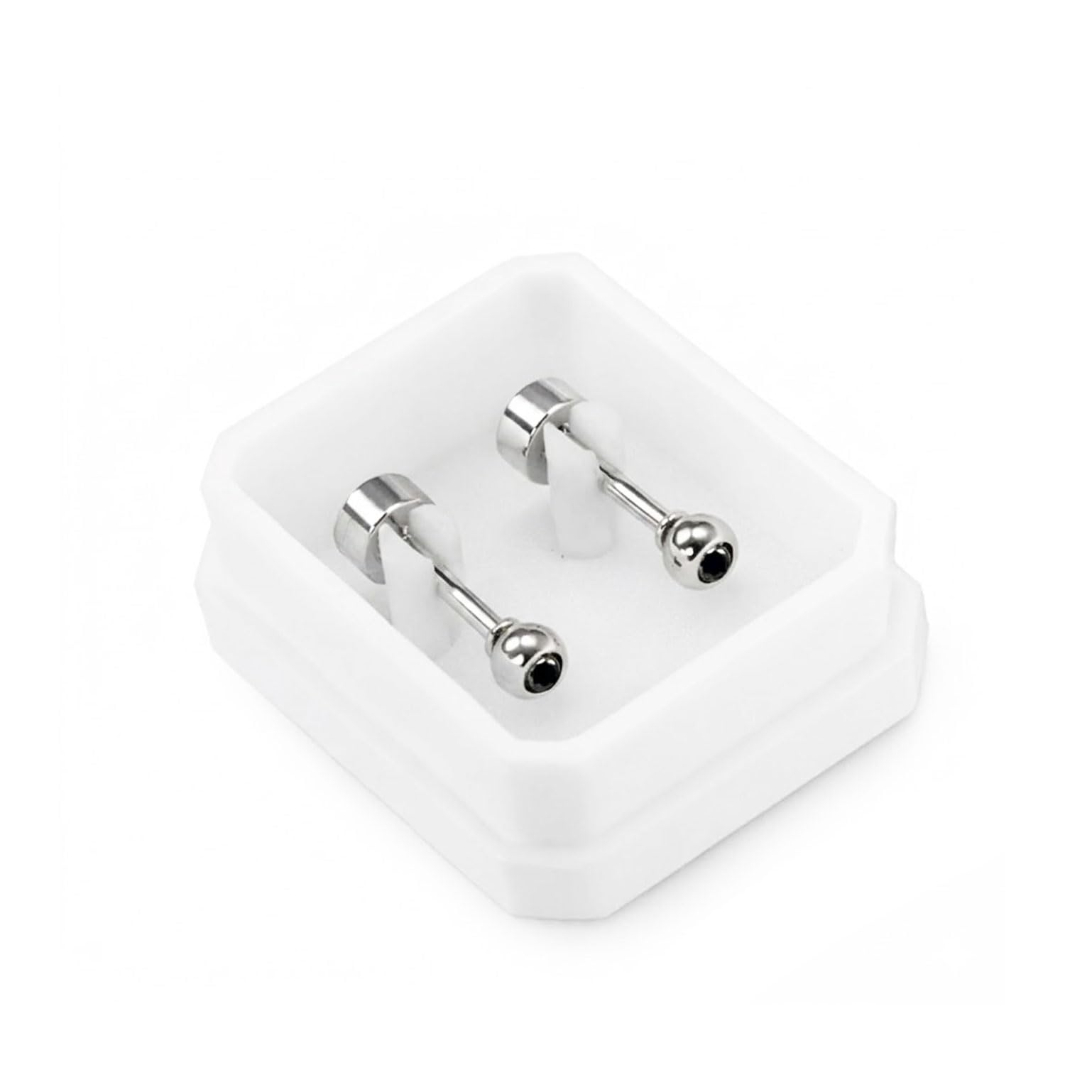 FASHIONS 5mm 18K Sliver Plated Black Stone Stainless Steel Anti Tarnish Small Katori Ear Studs Cartilage Lightweight Hypoallergenic Stud Earrings for Mens & Boys-image-37