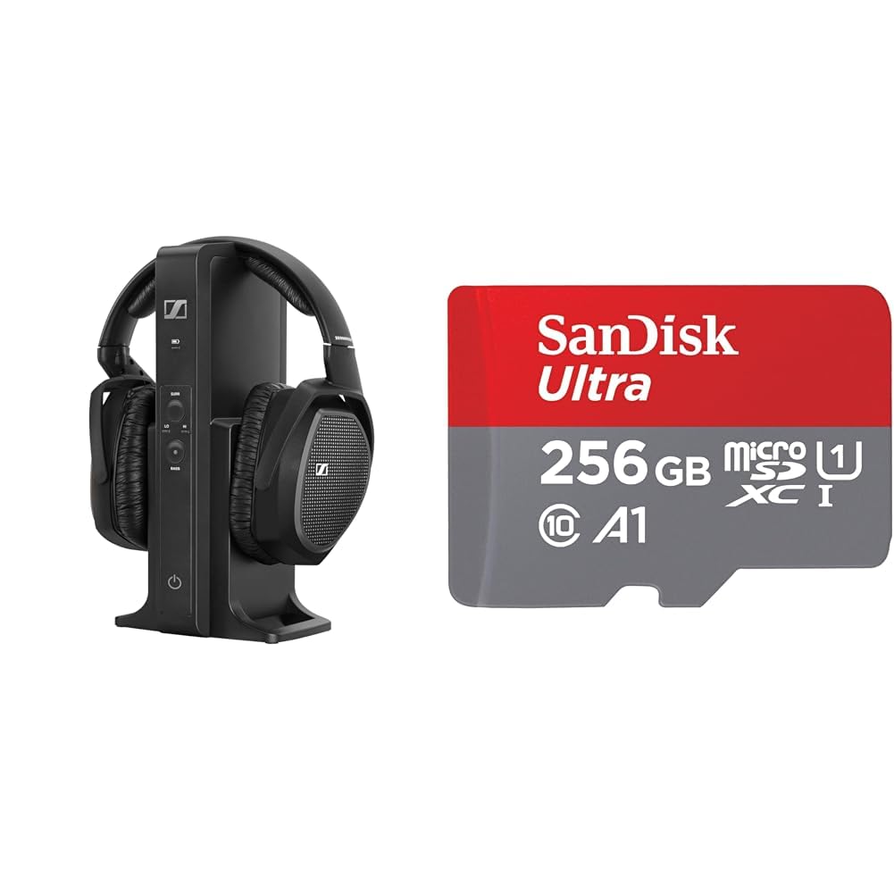 Sennheiser RS 175 Casque Supra-auriculaire numérique sans Fil et Carte mémoire microSDXC UHS-I SanDisk Ultra Android 256 Go + Adaptateur pour Smartphones et tablettes
