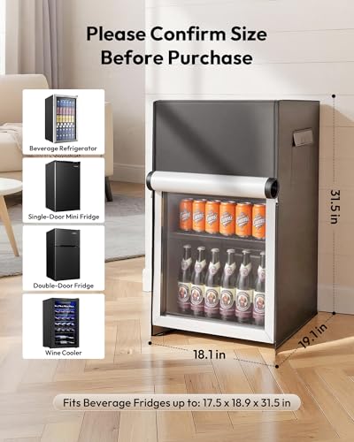 Image of EUHOMY Outdoor Refrigerator Cover, Waterproof and Dustproof Upright Mini Fridge Covers, Freezer Cover for 3.2 Cu.ft Beverage Refrigerator Fridge (19.1 inch D x 18.1 inch W x 31.5 inch H), Black