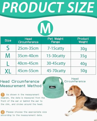 BPTRKOM 1 Stück Hunde-Basecap mit verstellbarem Sonnenschutz - Baseballmütze mit speziellen Ohrlöchern für alle Hundegrößen - Atmungsaktives UV-Schutz-Design (Größe: M, Farbe: Grün)