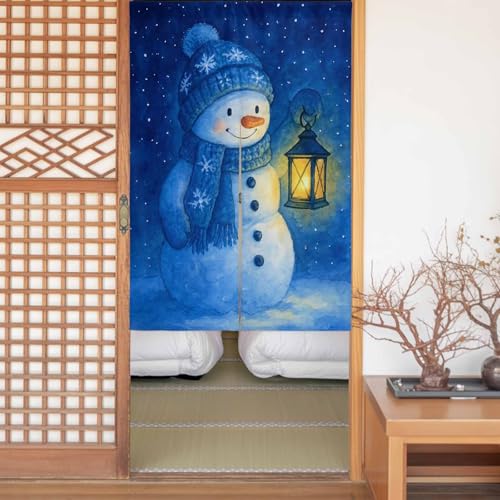 のれん 目隠し 遮光 暖簾 間仕切り 冬 雪だるま 芸術 厚手 防寒 防音 断熱 ロング 半間のれん リビング 和風 カーテン プライバシー保護 玄関 キッチ リビング 飲食店 出入り口 室内インテリア 温泉 施設向け バスルーム 階段 脱衣所 北欧 壁飾