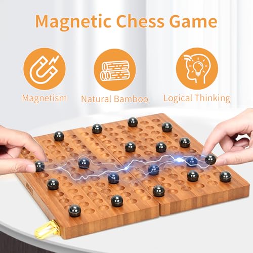 Juego de ajedrez magnético de madera con 30 bolitas metálicas miniatura 2