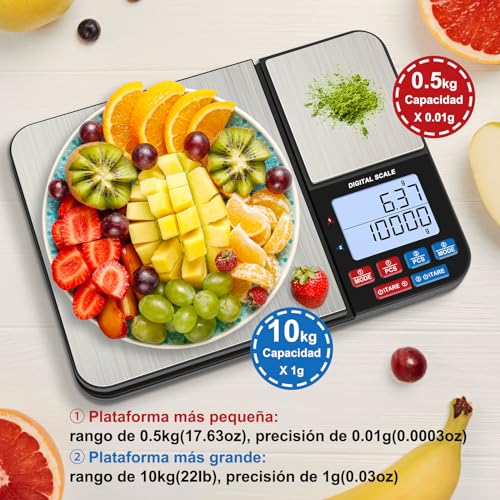 Miniatura 5 de Balanza Cocina De Precisión 10kg, 0.01g-10kg Diyife Balanza Cocina De Acero Inoxidable,Acero Inoxidable Bascula De Precision,Con 2 Pantalla Lcd Y Función De Tara,Baterías Incluidas