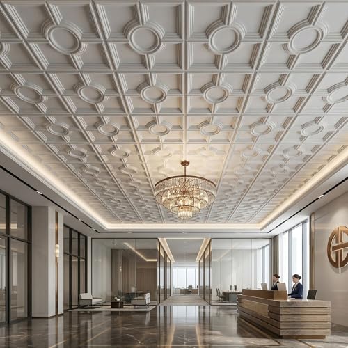Image of Kayra Decor PVC Ceiling Panel 60x60 cm|Regal Medallion Design|White|25 Tiles Cover 100 Sq Ft| Modern False Ceiling|Royal & Elegant Finish