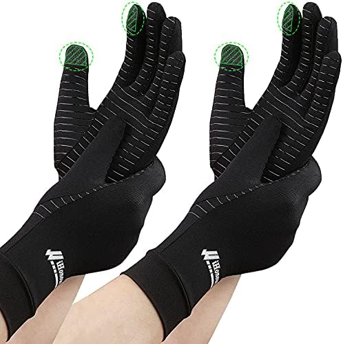 2-Pairs Pack Copper Full Finger Compression Gloves, Copper Arthritis Gloves for Women & Men Relieve Pain from Arthritis Pain, Swelling and Rheumatoid, and Everyday Hands Support (Large (Pack of 2))