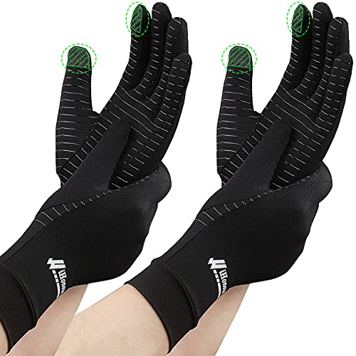 2-Pairs Pack Copper Full Finger Compression Gloves, Copper Arthritis Gloves for Women & Men Relieve Pain from Arthritis Pain, Swelling and Rheumatoid, and Everyday Hands Support (Medium (Pack of 2)) by Big Mango - Used condition - US$17.17