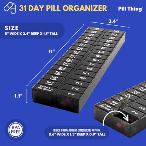 Image of Once-a Day Monthly Pill Organizer Removable Lid for Easy Loading - Large Compartment Pill Box Medications for Entire Month Plus a Compartment for Extra Pills BPA Free