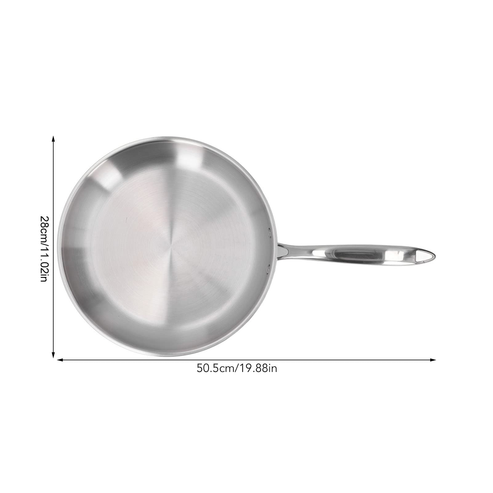 YUYTE Padella in Acciaio Inossidabile 304 da Cm in Acciaio Inossidabile, Padella Non Rivestita e Addensata per Cucinare Frittate - e Design Ergonomico (28CM)