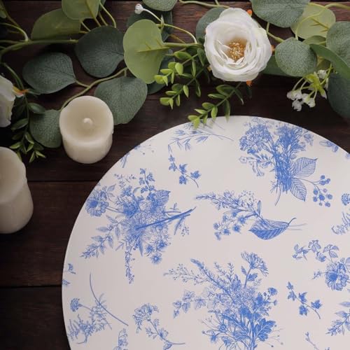 Platos descartables de cartón azul floral 13 pulg x6 miniatura 5