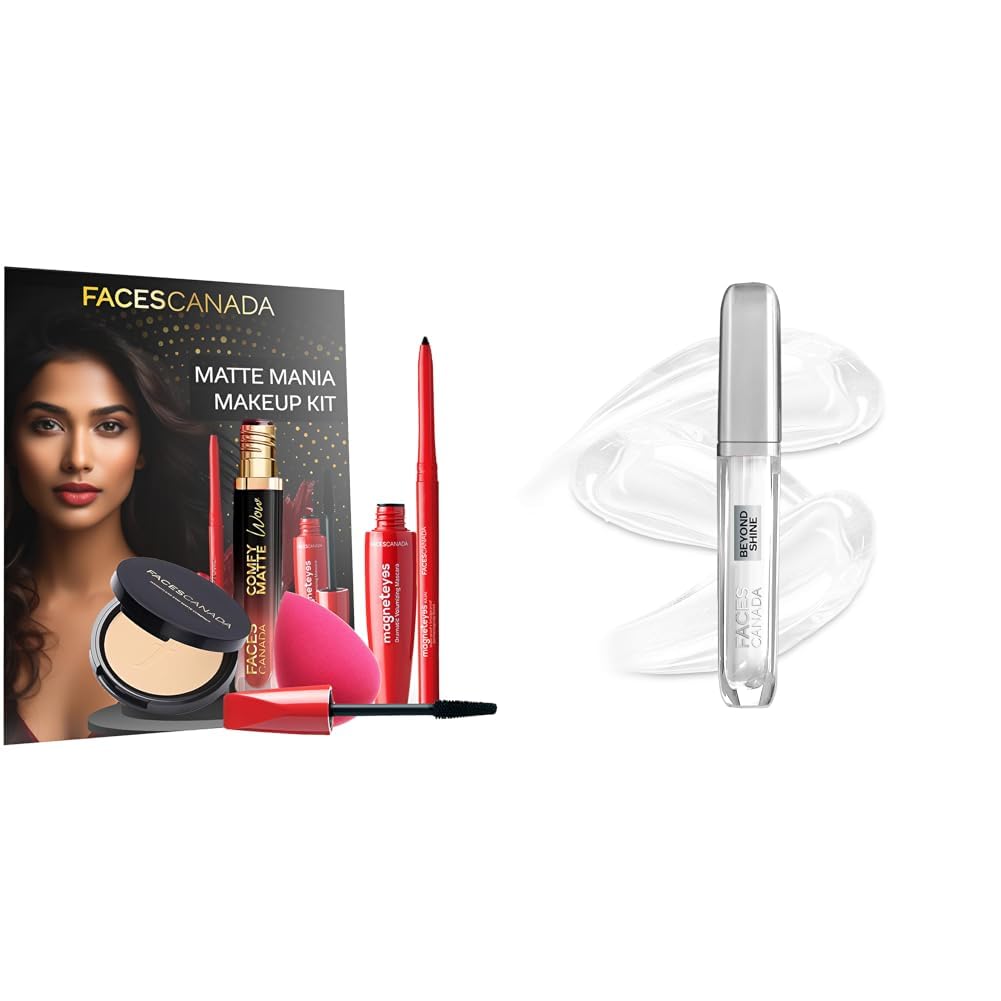 FACESCANADA Matte Mania Makeup Kit - Kajal (0.35g) + Lipstick (3.8ml) + Compact (9g) + Mascara (9.5ml) + Beauty Blender & Beyond Shine Lip Gloss - The OG 07, 3.8ml-picture-22
