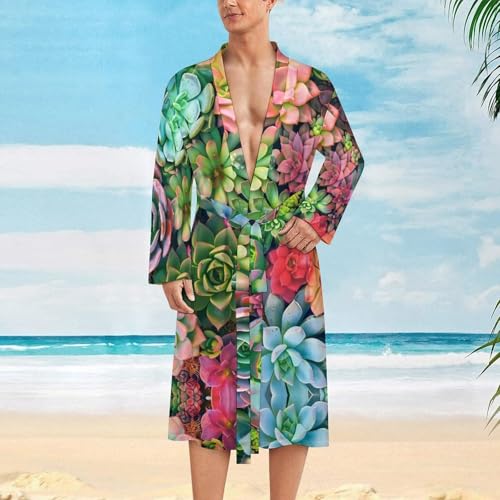 Succulents Funny Men's Robe Soft Lightweight Bathrobe Long-sleeve Spa Robes2