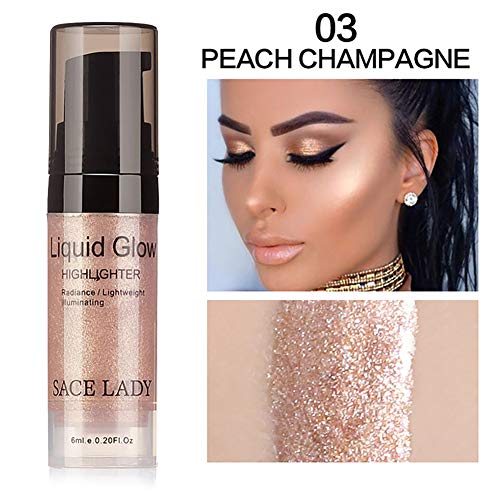 Beito 1Bottle Face Liquid Highlighter Contorno 3D Brighten Shimmer Liquid Highlighter Glow Maquillaje Ultra-suave Face Glitter Primer 6ml / 0.2 OZ (03 Peach Champagne)