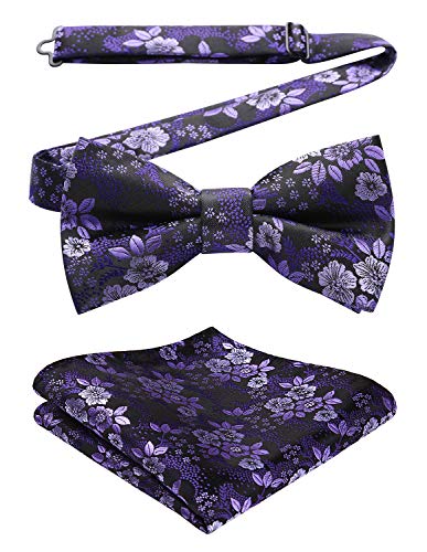 Image of HISDERN Bow Ties for Men Paisley Floral Pre-tied Bowtie Pocket Square Set Men's Formal Bow Ties Wedding Party