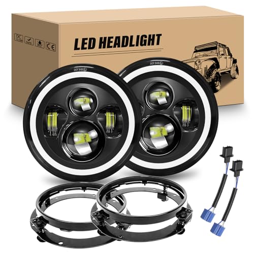 RIGIDON 2Pcs 7 Zoll Led Scheinwerfer mit Rundring Halterung, 50W 5000LM Wrangler Blinker Scheinwerfer, 3000K+6000K 4 Modi DRL Hi/Lo Beam Offroad Beleuchtung für Auto Wrangler JK TJ LJ CJ Humm-er JP