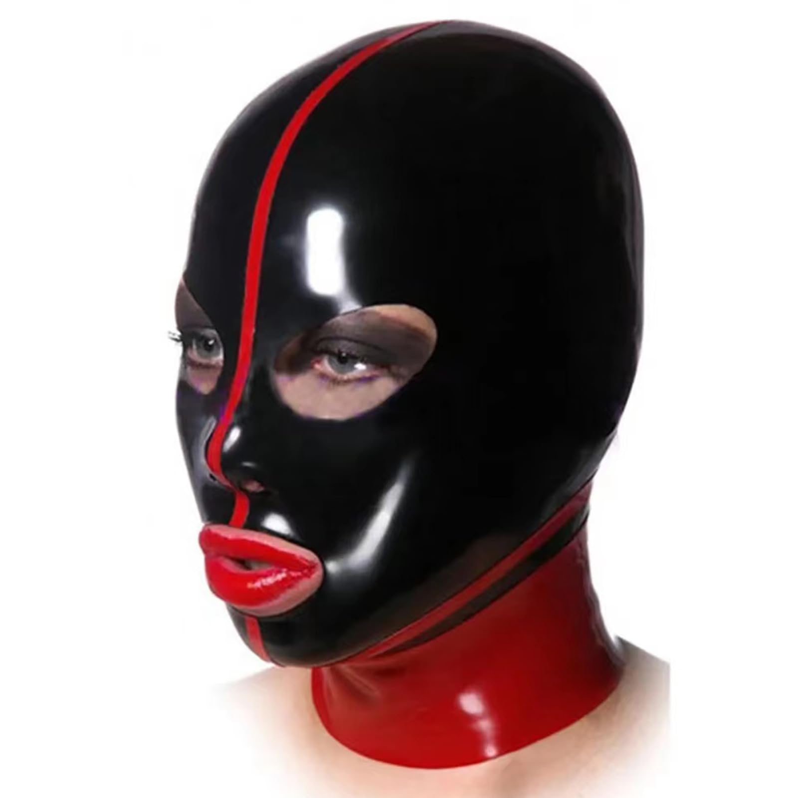 DSPENGS Latex Hood Halloween Full Face Mask Open Eyes Mouth Nose BDSM Party Decorate Mask Back Zipper Unisex Cosplay(Size:XXL-73CM)