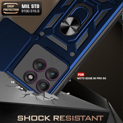 Image of AESTMO Tough Armor Motorola Moto Edge 60 Pro 5G Bumper Back Case Cover | Ring Holder & Sliding Camera Shield Cover | 360 Degree Protection Back Case Cover for Motorola Moto Edge 60 Pro 5G (Blue)