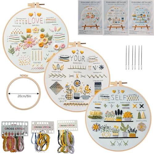 Image of Huacan Embroidery kit for Beginners Adults,Embroidery Kit Punch Needle Kit Cross Stitch Kits with Embroidery Hoop and Instructions,Hand Embroidery Starter Kit (Easy)