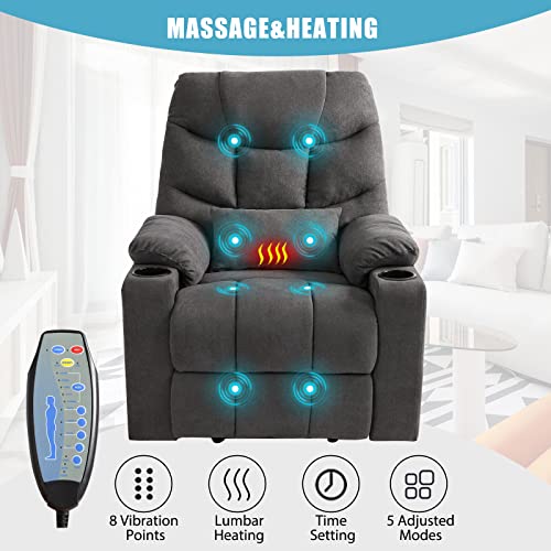 Vuyuyu Power Lift Chairs Recliners, Fabric Recliner Chair For Elderly, Heated Vibration Massage Sofa For Living Room, 3 Positions, 2 Pockets And 2 Cup Holders (Fabric-Grey) #TOP3