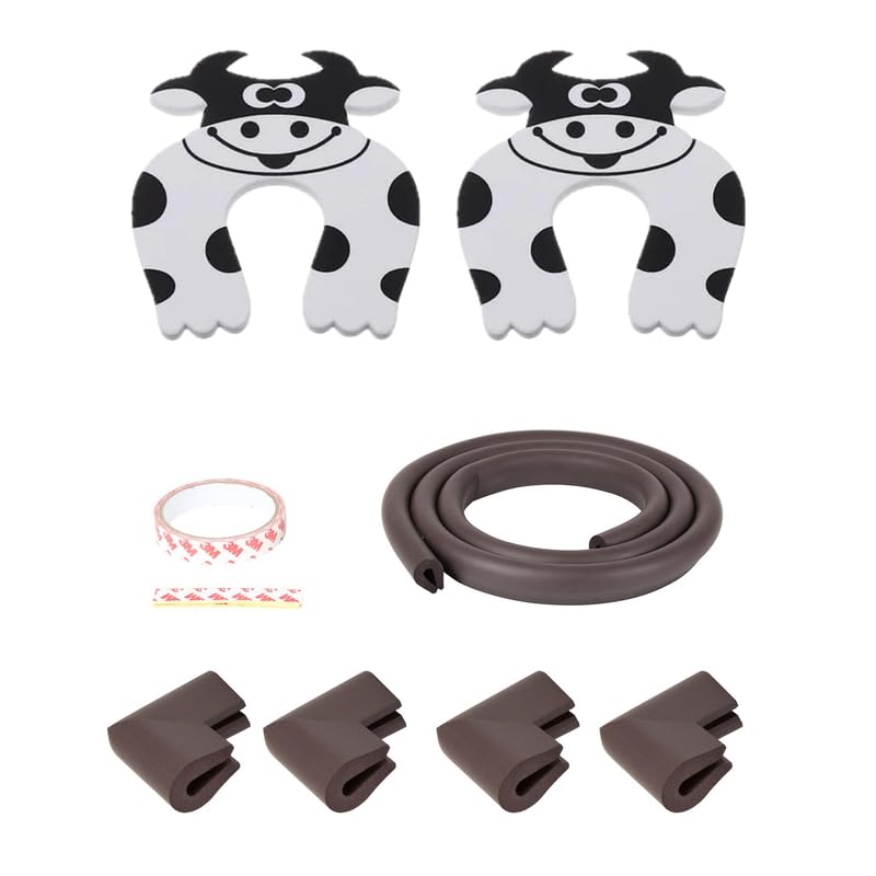Image of Safe-O-Kid Smart Baby Safety Combo | 1 Edge Guard, 4 Corner Guards & 2 Cow Shaped Finger Pinch Guards | Childproofing Safety Kit for Furniture Edges, Corners & Doors - Assorted